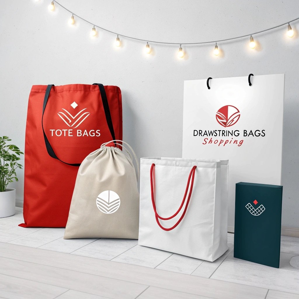 Stylish tote and drawstring bags with branded designs