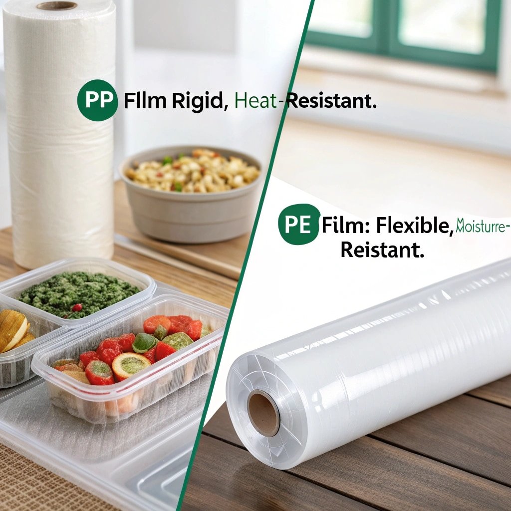 Comparison of PP and PE films showing rigidity, heat, and moisture resistance