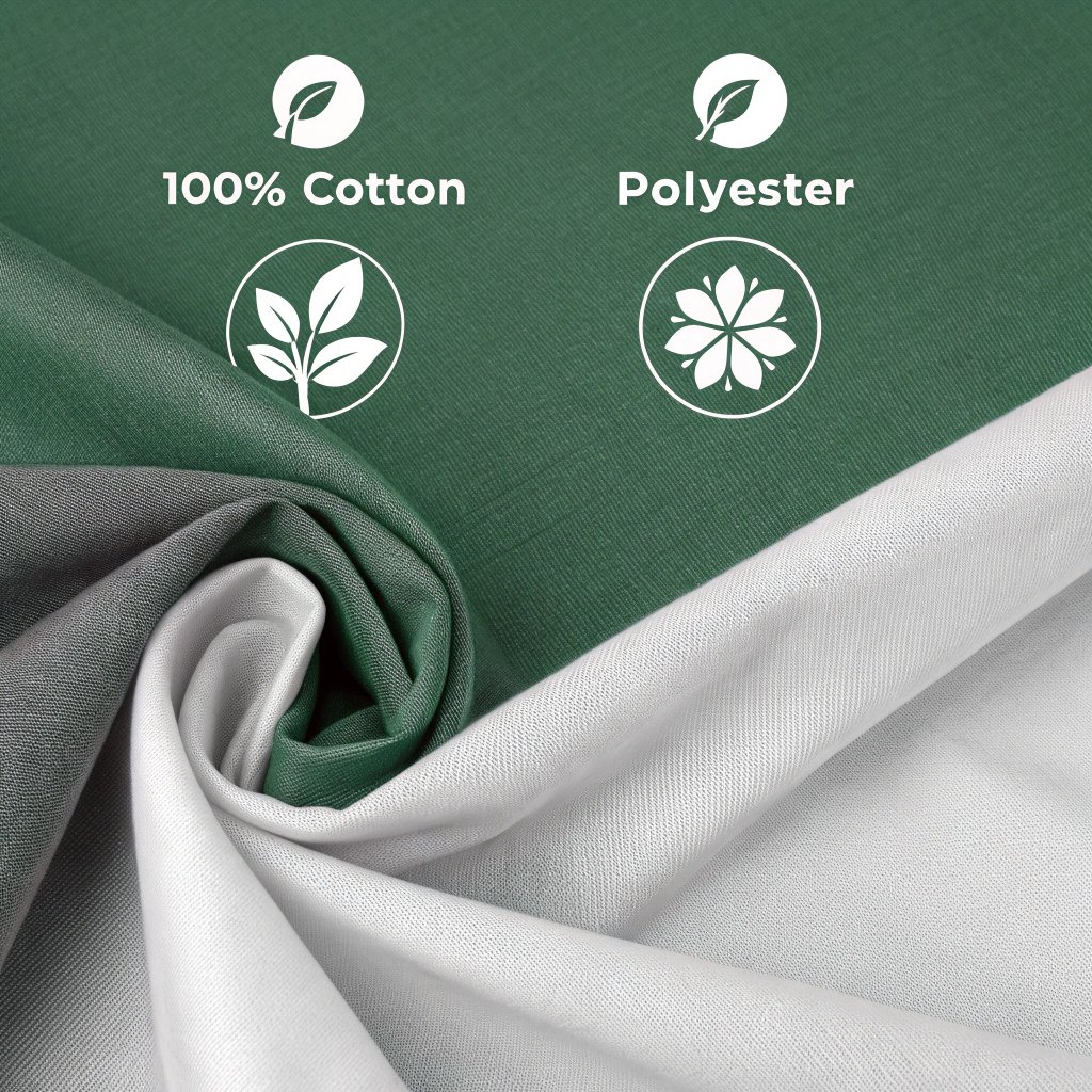 Close-up of green cotton and white polyester fabric showcasing eco-friendly materials