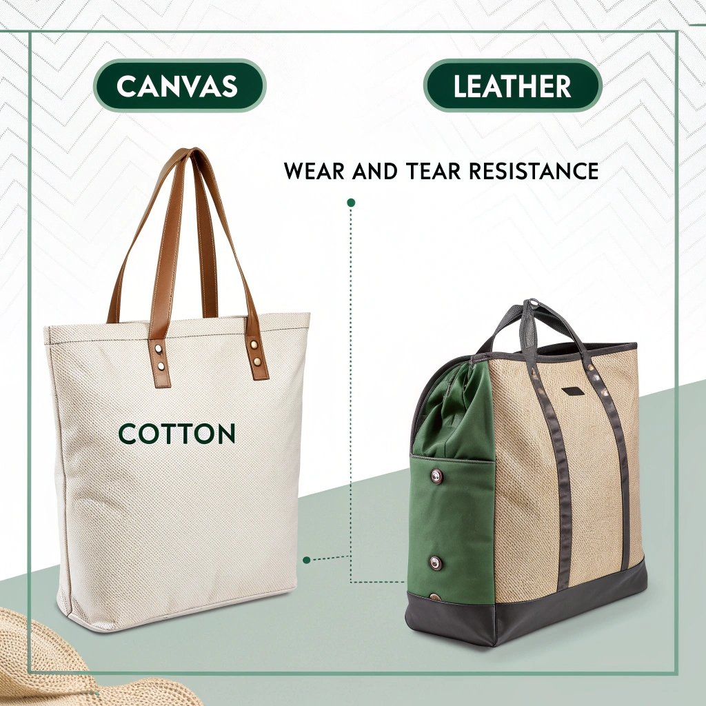 Canvas and leather bags highlighting wear and tear resistance