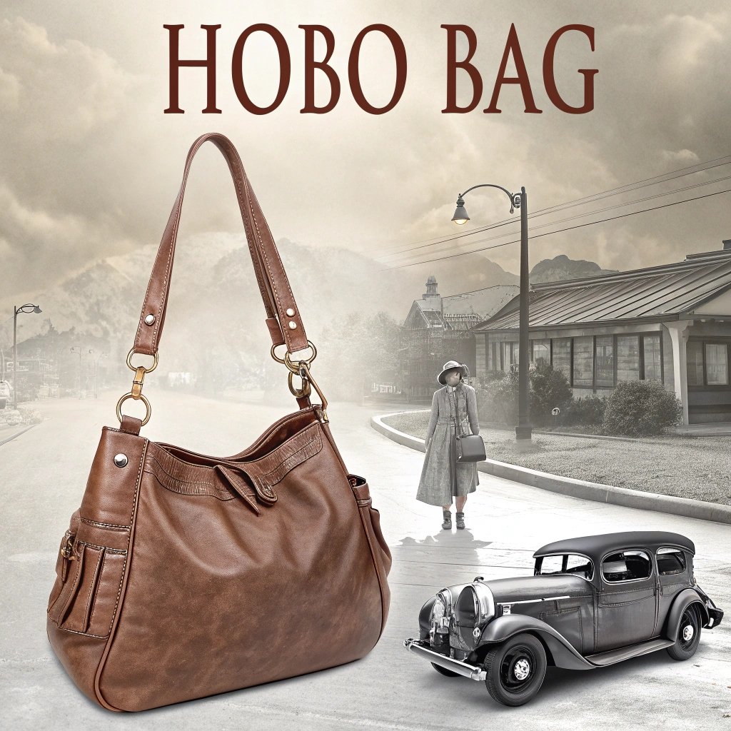 Brown leather hobo bag with vintage theme