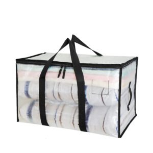 Navy handle mesh moving bag with breathable design, ideal for laundry and travel storage