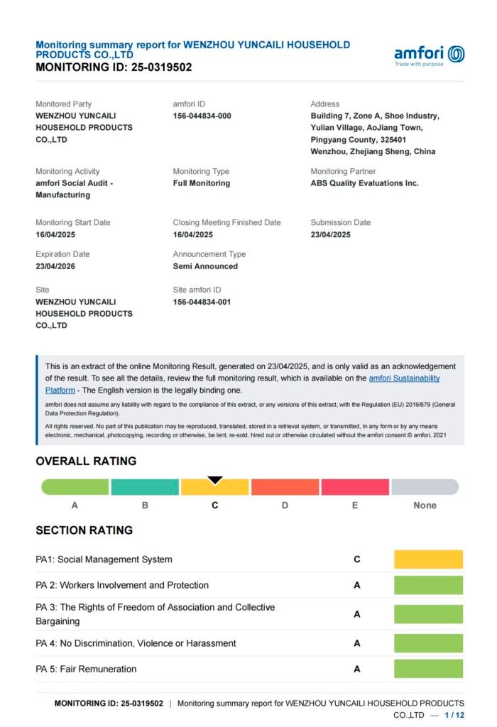 Amfori BSCI Audit Report for ethical and sustainable shopping bag production