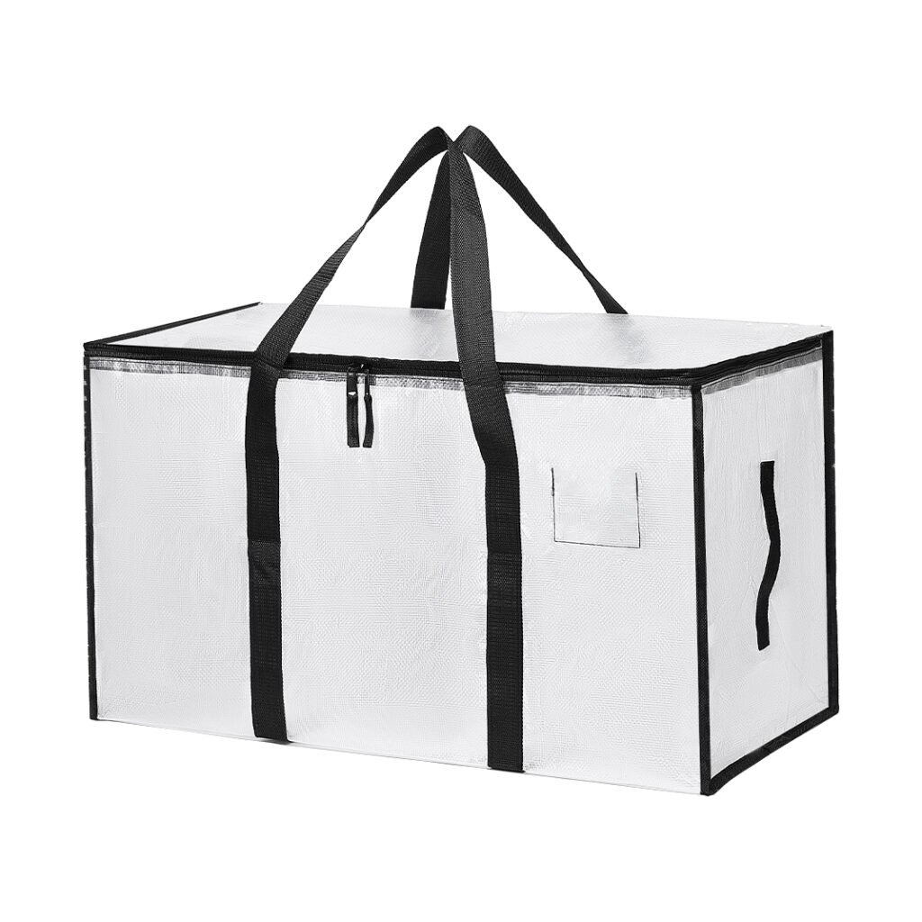 Black and white high-capacity moving bag with ID window, ideal for college students and commercial packing