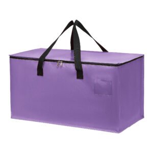 Violet colored storage and moving bag with zipper, reusable packing solution for clothes