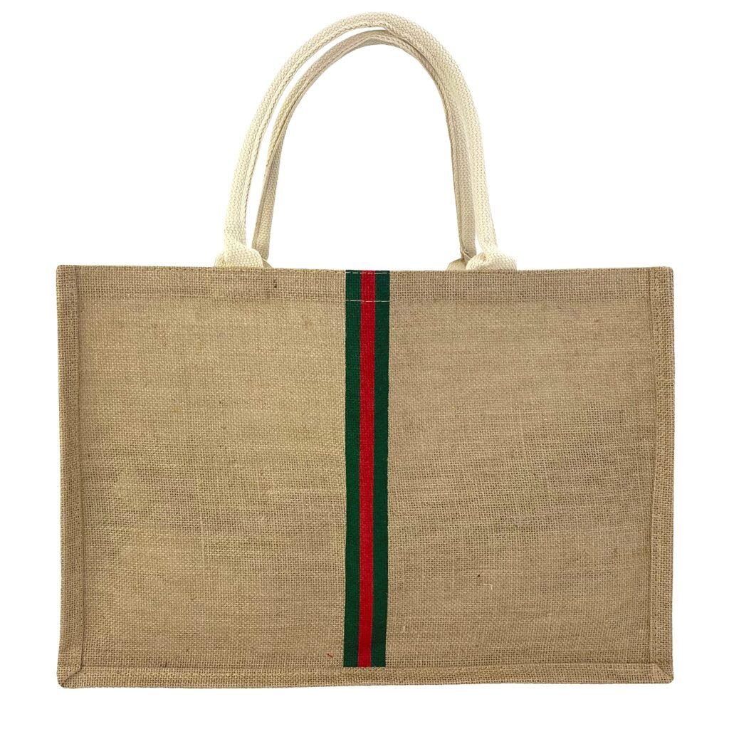 Bohemian mandala print jute tote bag with sturdy handles, eco-friendly bulk tote