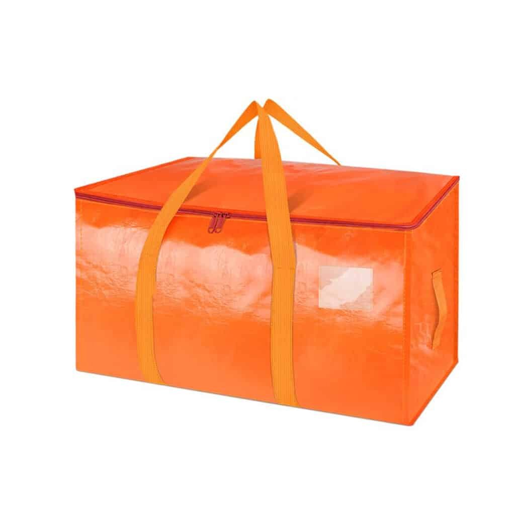 Bright orange large storage bag with reinforced handles and side window, ideal for organizing bulky items or seasonal storage