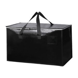 Black moving bag for heavy-duty use, zippered extra large tote for home or office packing