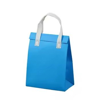 Blue reusable lunch tote bag with white handles, ideal for food storage, takeaway, and daily meal carrying.