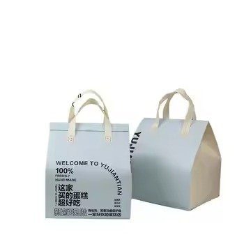 Set of two light gray reusable insulated tote bags with white handles and printed label design, ideal for food delivery, takeaway, and promotional packaging.