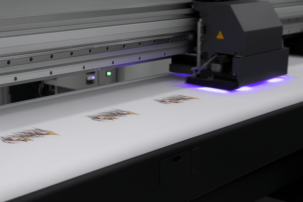 UV printer printing custom logos on moving bag materials for brand customization