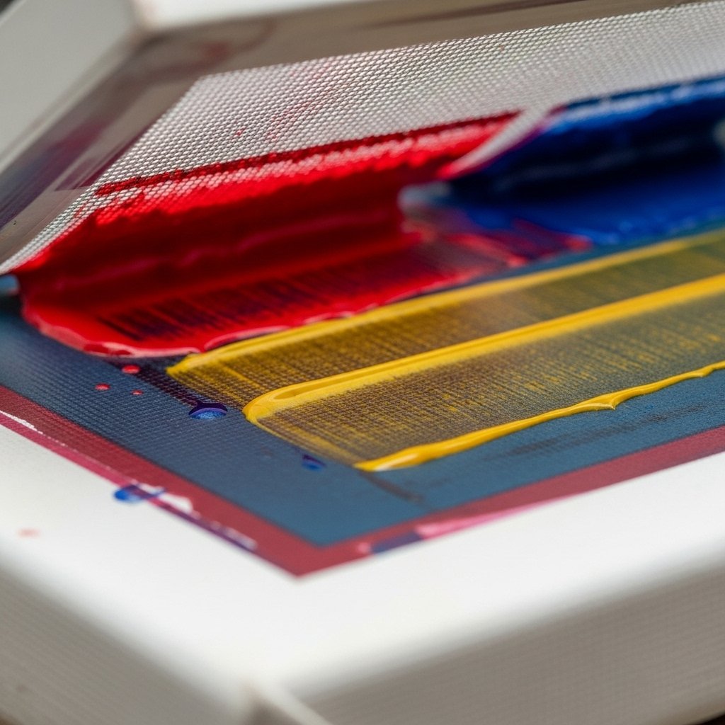 Macro shot of silk screen printing on canvas