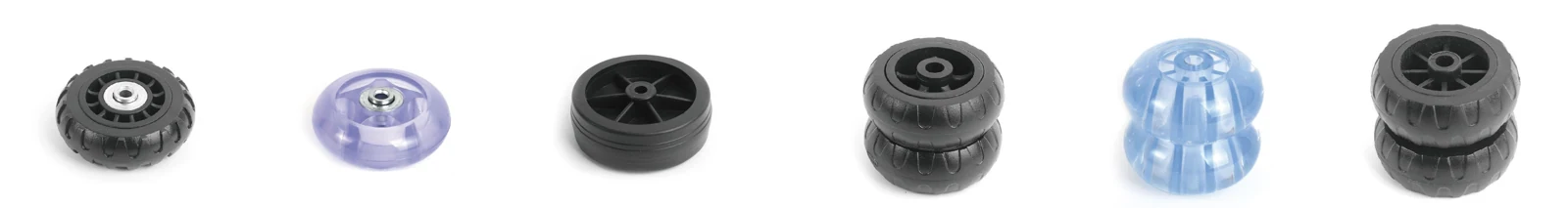 Six wheel design examples available for rolling tote bag customization