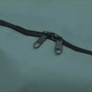 Dual zipper closure on heavy-duty green storage bag for secure sealing