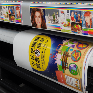 Digital printing machine producing colorful custom designs on fabric sheets, ideal for personalized tote bag and textile printing
