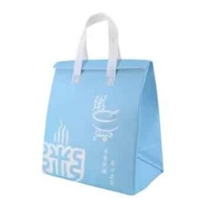 Light blue thermal bag with white Chinese characters