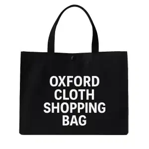 Black Oxford cloth reusable shopping bag with button closure and durable handles for daily use.