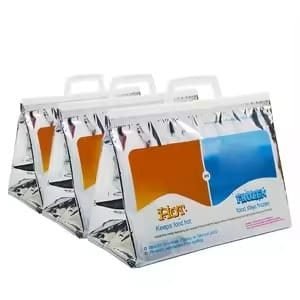 Multi-pack insulated delivery bags with handles, ideal for food takeaway, grocery transport, and heat preservation