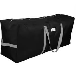 Large black reusable duffel-style storage and moving bag with gray handles, ideal for travel, relocation, and heavy-duty packing